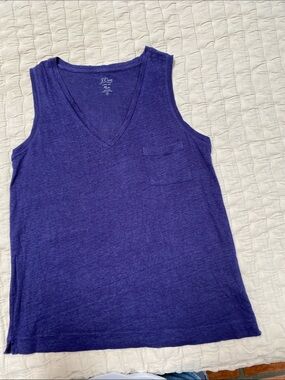 J. Crew Deep Blue V-Neck Linen Tank